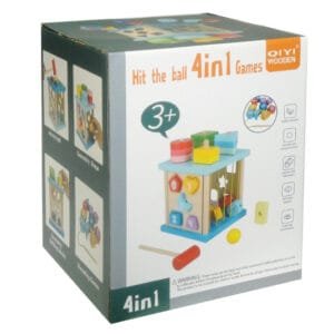 Jouet éducatif cube en bois multifonctionnel 4 en 1
