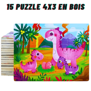 15 Puzzle 4x3 pour enfants en bois - thème des animeaux 15 x 11 cm