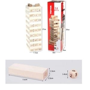 PACK 4 : Jenga 54 pcs +domino+ Carte Uno + 1000 bornes