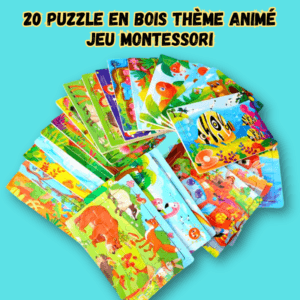 20 Puzzle en bois thème parent-enfant, dessin animé, animal, jeu Montessori