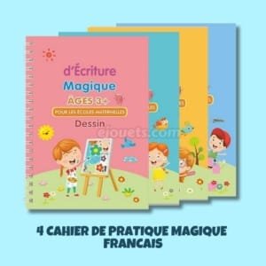 PACK 3: Cahier De Pratique Magique 4 Livres ARABE, FRANCAIS avec 20 recharge + Tablette LCD 10 pouce