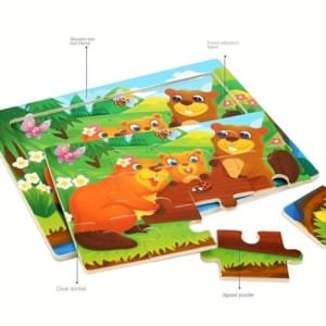 15 Puzzle 4x3 pour enfants en bois - thème des animeaux 15 x 11 cm