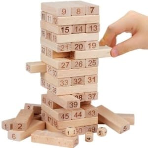 Jenga 54 blocks pcs en bois avec dominos et chiffre en bois naturel