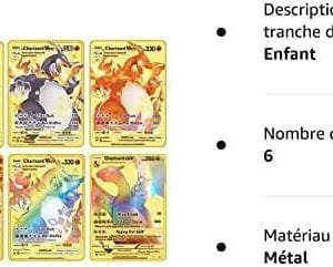 Lot de 6 cartes Charizard en métal plaqué or Vmax DX GX - Pour collectionneurs et enfants