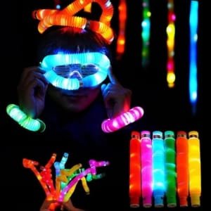 12 Pop Tubes LED allument le jouet sensoriel anti-stress qui brille dans le noir