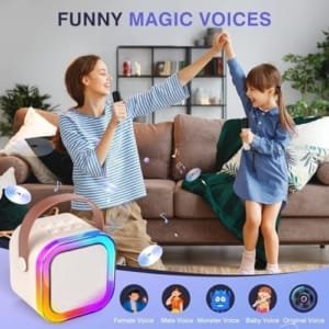 Machine de karaoké pour enfants et adultes, mini haut-parleur de karaoké Bluetooth portable avec 2 micros sans fil et lumière pour fête à la maison
