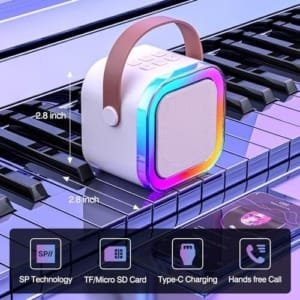 Machine de karaoké pour enfants et adultes, mini haut-parleur de karaoké Bluetooth portable avec 2 micros sans fil et lumière pour fête à la maison