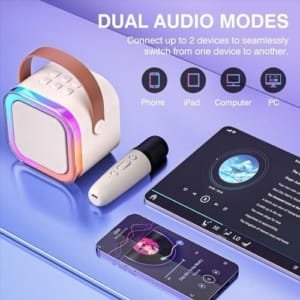 Machine de karaoké pour enfants et adultes, mini haut-parleur de karaoké Bluetooth portable avec 2 micros sans fil et lumière pour fête à la maison