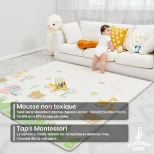 Tapis de Jeu pour Enfant 180x200x1,5cm Tapis de Sol XXL en Mousse Epais Pliable Reversible