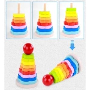 Tour arc-en-ciel en bois, puzzle pliable, jouets éducatifs pour tout-petits