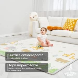 Tapis de Jeu pour Enfant 180x200x1,5cm Tapis de Sol XXL en Mousse Epais Pliable Reversible