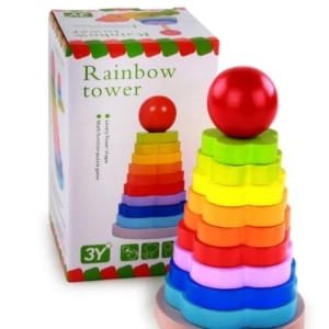 Tour arc-en-ciel en bois, puzzle pliable, jouets éducatifs pour tout-petits