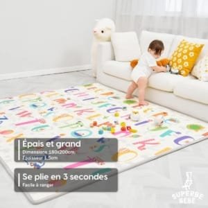 Tapis de Jeu pour Enfant 180x200x1,5cm Tapis de Sol XXL en Mousse Epais Pliable Reversible