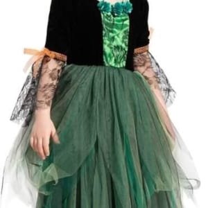 Déguisement Sorcière Costume Halloween Robe Manches Longues & Chapeau de Sorcière