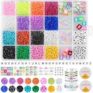 4000+Perles de 3mm Pour Bracelet, Lettres,  Plate Pour Bracelet, Pour Le Bricolage De Bijoux, Boucles d'Oreilles, Collier, Bracelet, Adultes, Enfants,