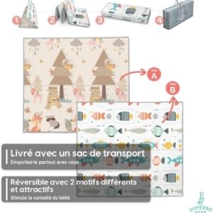 Tapis de Jeu pour Enfant 180x200x1,5cm Tapis de Sol XXL en Mousse Epais Pliable Reversible
