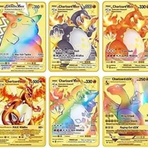 Lot de 6 cartes Charizard en métal plaqué or Vmax DX GX - Pour collectionneurs et enfants