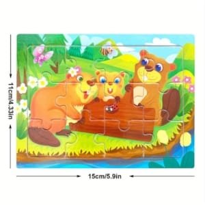 15 Puzzle 4x3 pour enfants en bois - thème des animeaux 15 x 11 cm