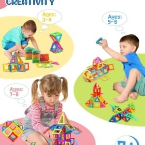 Jeux de Construction Magnetiques 42 PCS, Jouet pour Fille Garcon/Enfants 3 ans = Petits Cadeaux Anniversaire Jeux de Societes Educatif Puzzle 3 Ans+
