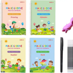 Lot de 4 cahiers magiques d'exercices magiques réutilisables + 5 recharges + 1 porte-stylo