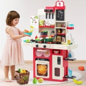 Ensemble de cuisine de jeu pour enfants avec sons, lumières, cuisinière, évier et nourriture de jeu 64 PCS