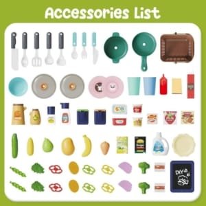 Ensemble de cuisine de jeu pour enfants avec sons, lumières, cuisinière, évier et nourriture de jeu 64 PCS