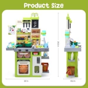 Ensemble de cuisine de jeu pour enfants avec sons, lumières, cuisinière, évier et nourriture de jeu 64 PCS