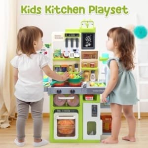 Ensemble de cuisine de jeu pour enfants avec sons, lumières, cuisinière, évier et nourriture de jeu 64 PCS