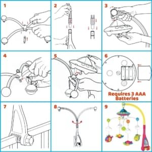 Mobile Musical pour Lit Bébé - Lumières et Musique avec Télécommande