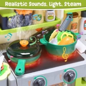 Ensemble de cuisine de jeu pour enfants avec sons, lumières, cuisinière, évier et nourriture de jeu 64 PCS