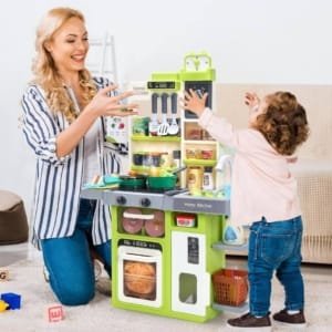 Ensemble de cuisine de jeu pour enfants avec sons, lumières, cuisinière, évier et nourriture de jeu 64 PCS