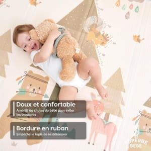 Tapis de Jeu pour Enfant 180x200x1,5cm Tapis de Sol XXL en Mousse Epais Pliable Reversible