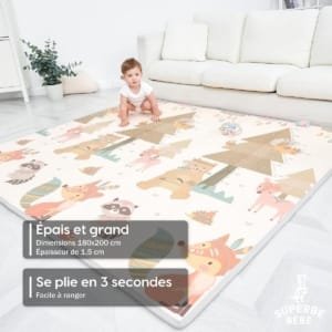 Tapis de Jeu pour Enfant 180x200x1,5cm Tapis de Sol XXL en Mousse Epais Pliable Reversible