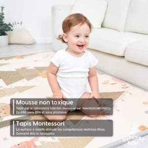 Tapis de Jeu pour Enfant 180x200x1,5cm Tapis de Sol XXL en Mousse Epais Pliable Reversible