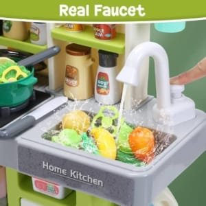 Ensemble de cuisine de jeu pour enfants avec sons, lumières, cuisinière, évier et nourriture de jeu 64 PCS