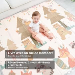 Tapis de Jeu pour Enfant 180x200x1,5cm Tapis de Sol XXL en Mousse Epais Pliable Reversible