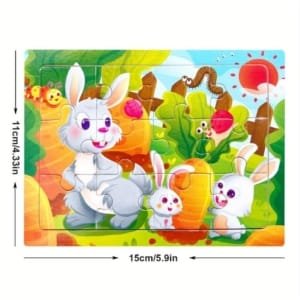 15 Puzzle 4x3 pour enfants en bois - thème des animeaux 15 x 11 cm