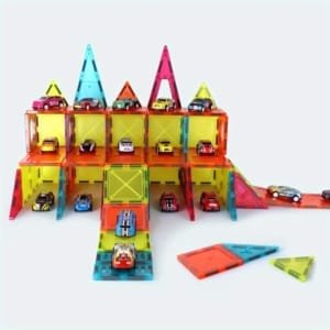 Ensemble de Blocs de Construction Magnétiques & Voitures à Tirer pour Garage de Stationnement - 66/94pcs,