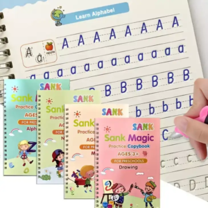 Lot de 4 cahiers magiques d'exercices magiques réutilisables + 5 recharges + 1 porte-stylo