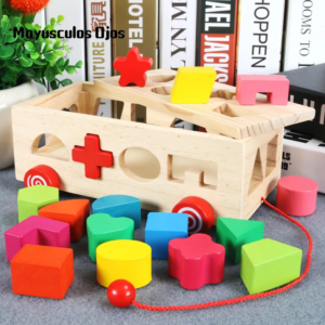 Chariot à traîner en bois, jeu de construction éducatif pour enfant, jeu d'appairage cognitif