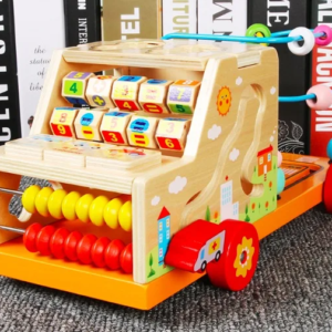 Coffre au trésor de voiture d'apprentissage polyvalent, Puzzle en bois perlé, perles rondes en bois