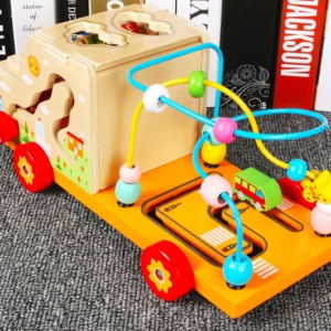 Coffre au trésor de voiture d'apprentissage polyvalent, Puzzle en bois perlé, perles rondes en bois