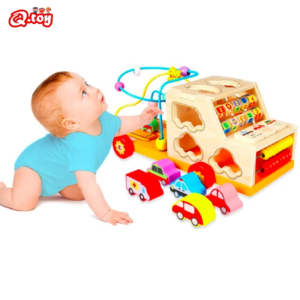 Coffre au trésor de voiture d'apprentissage polyvalent, Puzzle en bois perlé, perles rondes en bois
