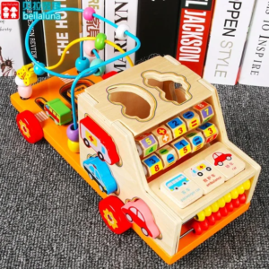 Coffre au trésor de voiture d'apprentissage polyvalent, Puzzle en bois perlé, perles rondes en bois