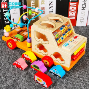 Coffre au trésor de voiture d'apprentissage polyvalent, Puzzle en bois perlé, perles rondes en bois
