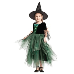 Déguisement Sorcière Costume Halloween Robe Manches Longues & Chapeau de Sorcière