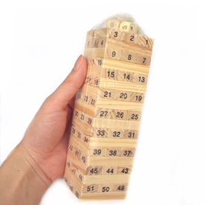 Tour Jenga en bois 54 blocs et 4 Domino de jeu