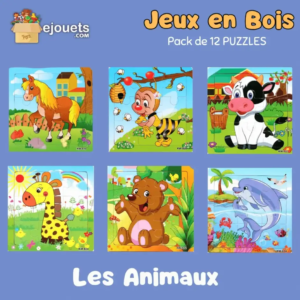 12 Puzzle en bois pour enfants 15x15cm, jouets éducatifs, cadeaux pour enfants