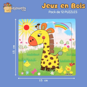 12 Puzzle en bois pour enfants 15x15cm, jouets éducatifs, cadeaux pour enfants