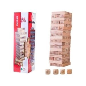 Jenga 54 blocks pcs en bois avec dominos et chiffre en bois naturel